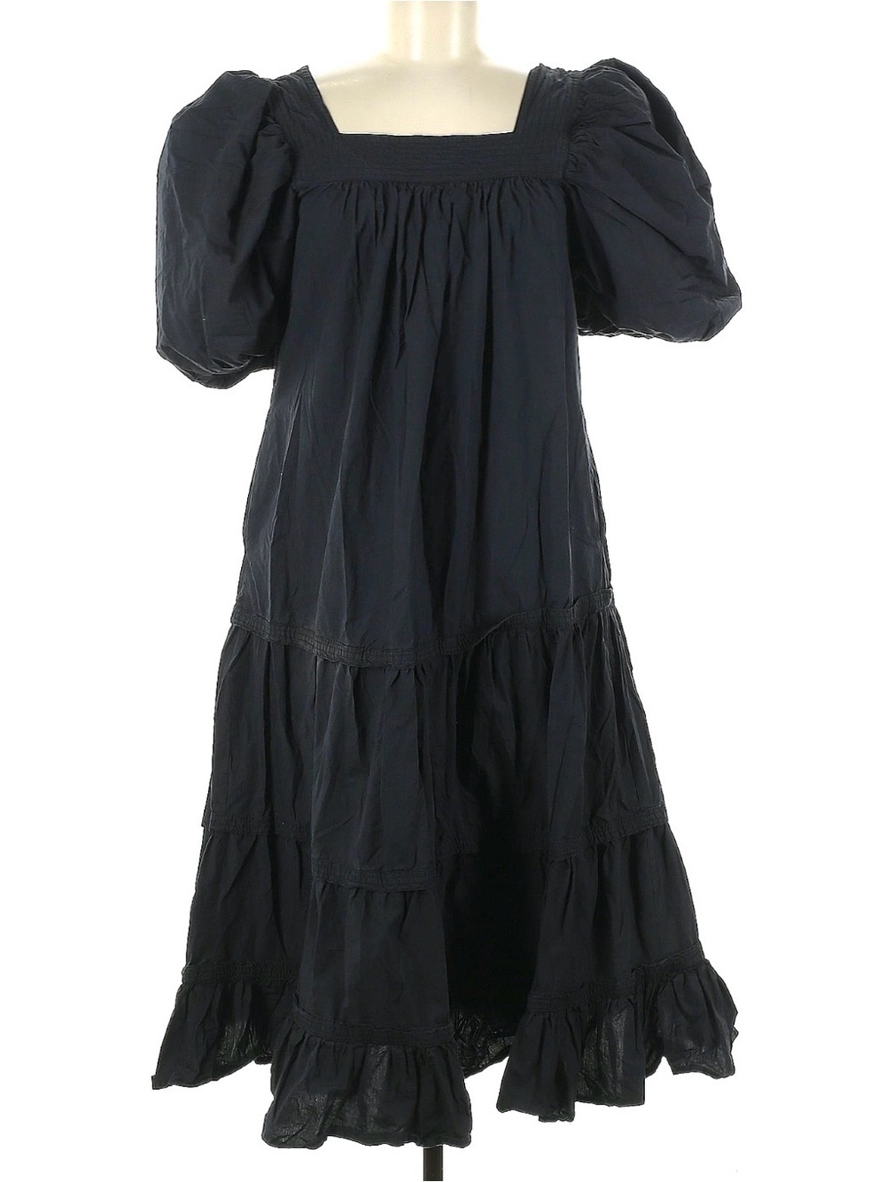 Black Puff-Sleeve Tiered Maxi Dress
